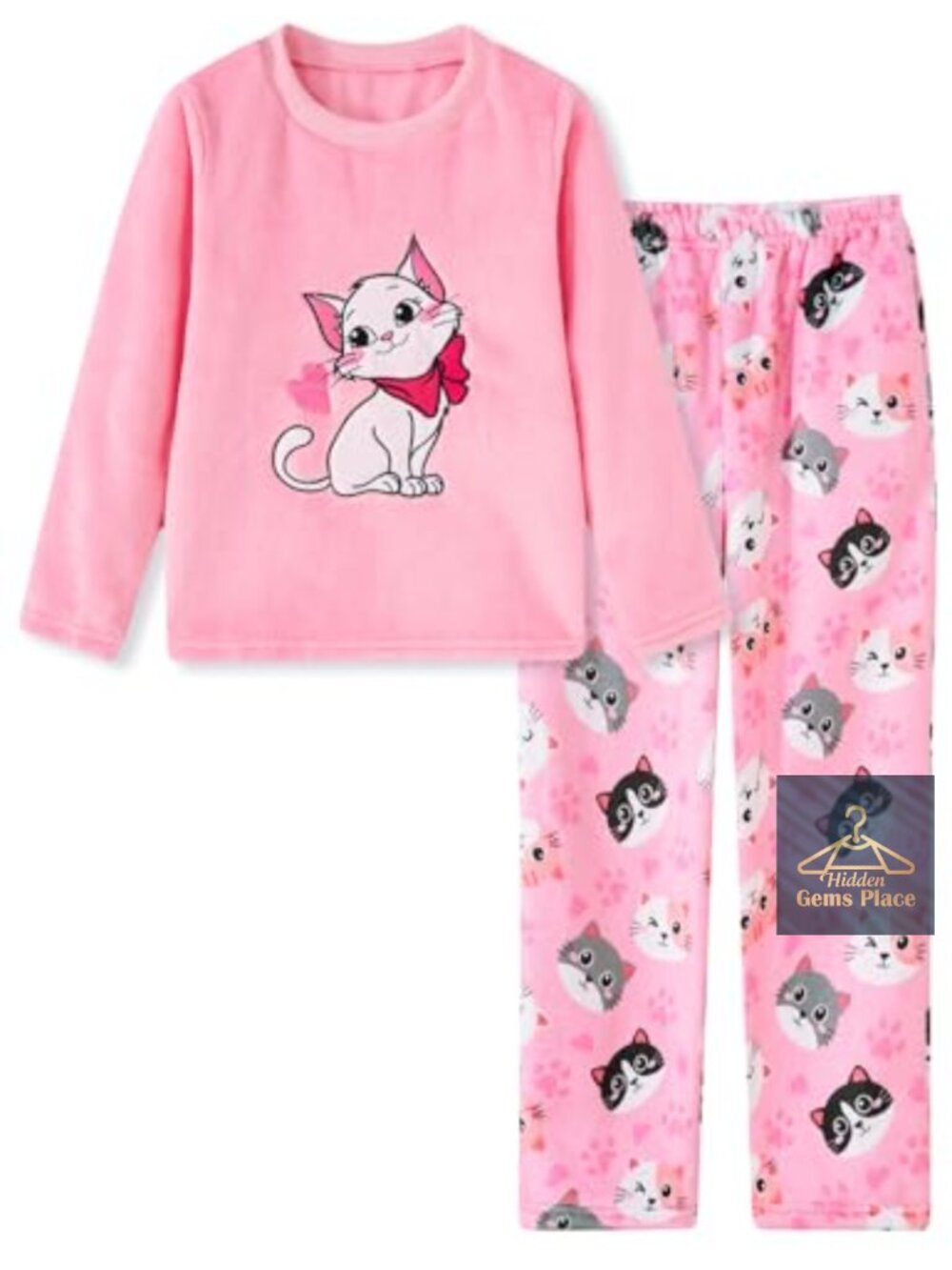 Girls Fleece Pajama Set Soft Flannel Pajamas 2 Piece Pullover Top Pants